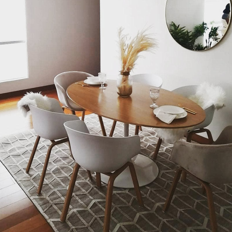 Mesa de Comedor Tulip Oval Madera Base Blanca